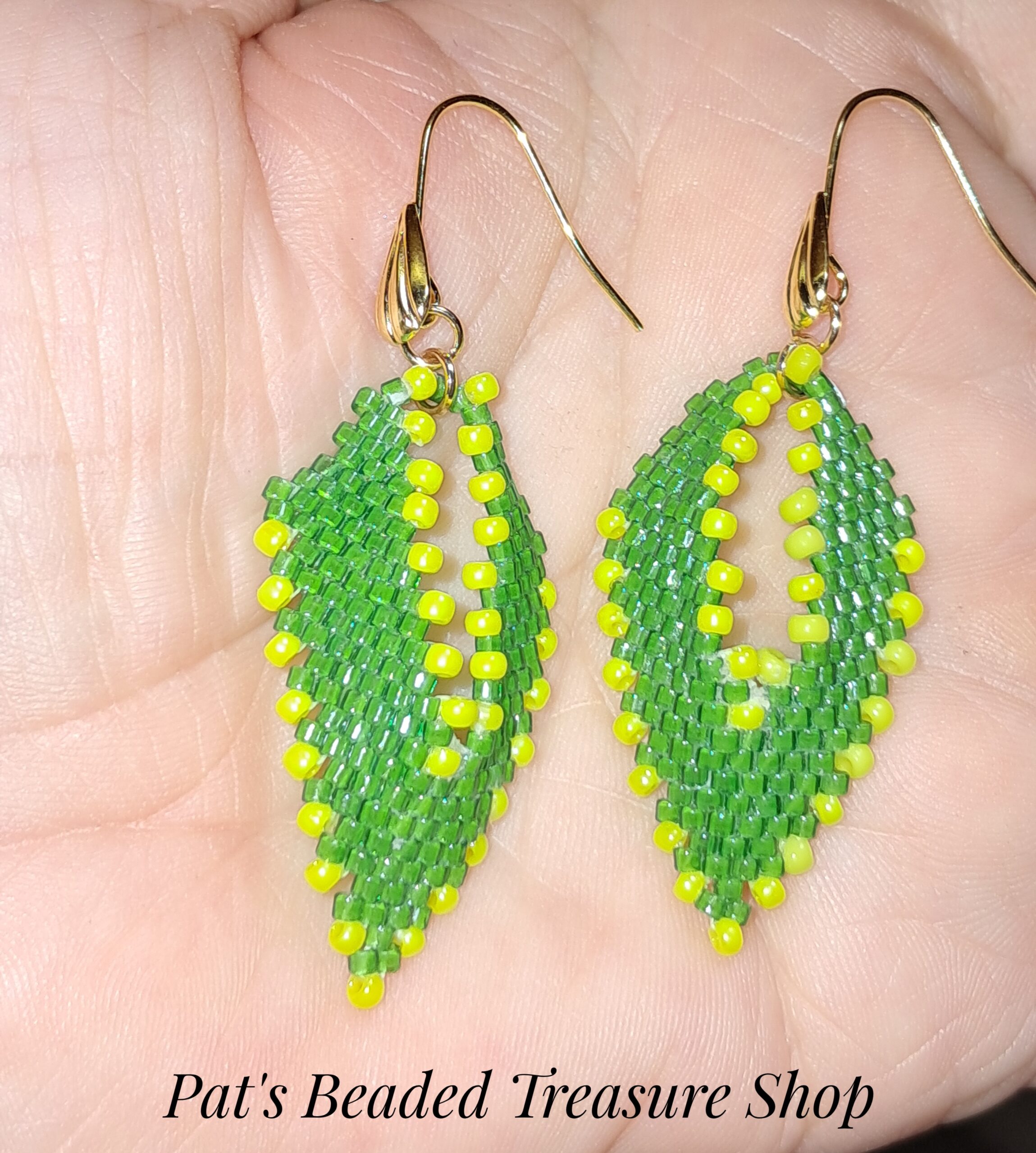 Lime green russian leaf earrings with gold plated ear wires Lime green russian leaf