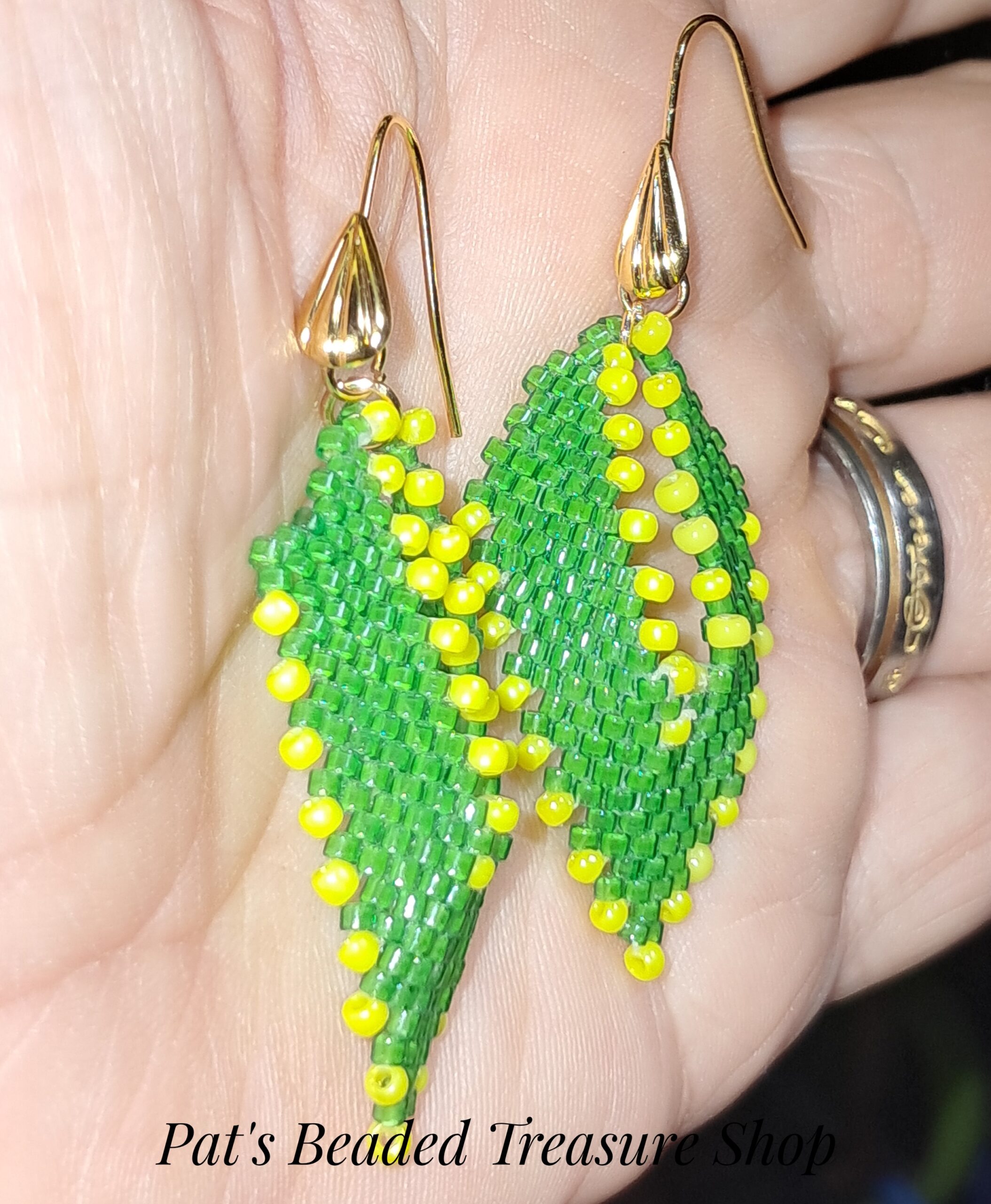 Lime green russian leaf earrings with gold plated ear wires Lime green russian leaf earrings with gold plated ear wires - image 2