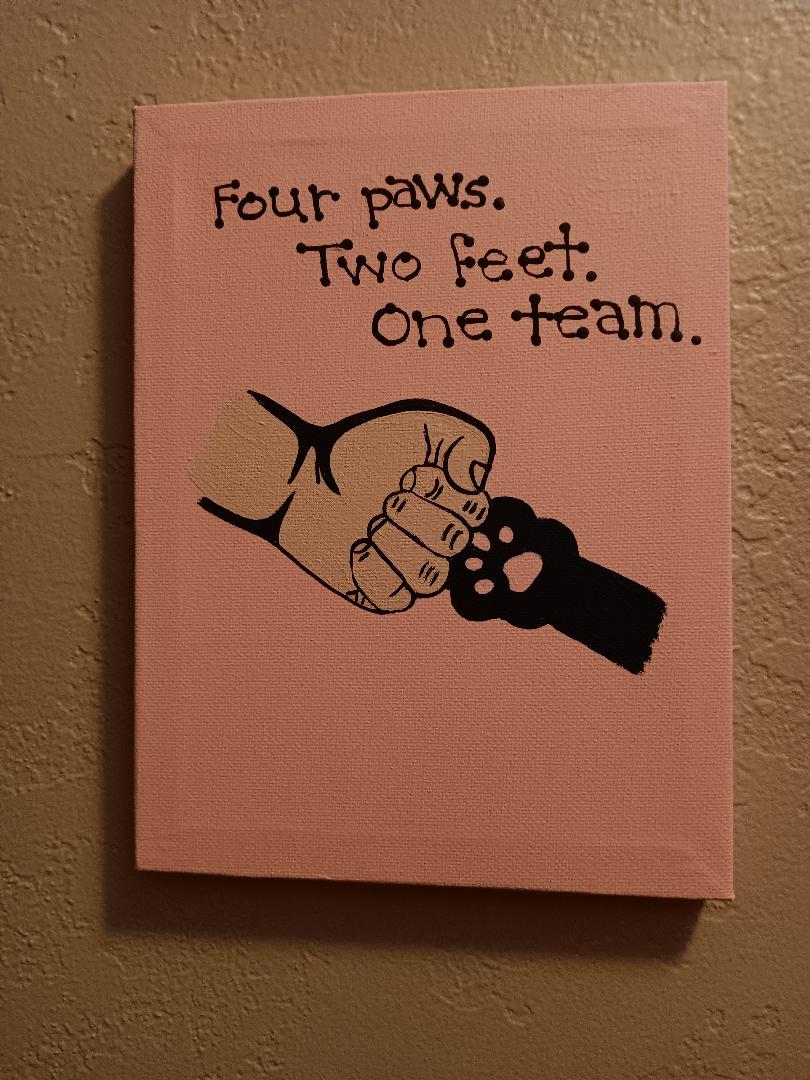 Four paws two feet one team painting (pink background) Four paws two feet one team painting (pink background)