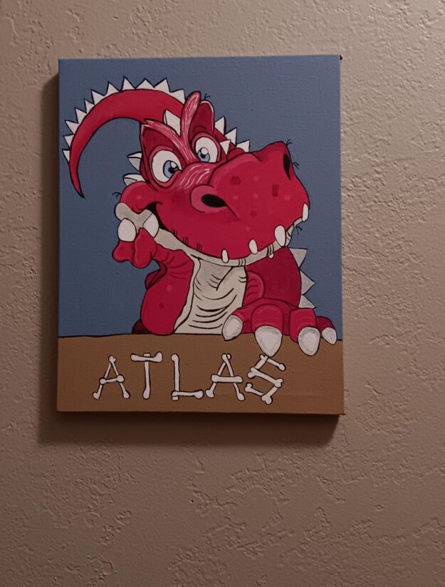 Hello dino-ruby red painting Hello dino-ruby red painting