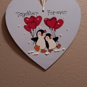 Together Forever Penguins Painted Heart