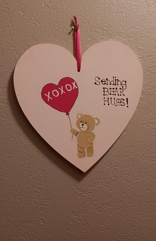 Sending bear hugs painted wooden heart Sending bear hugs painted wooden heart
