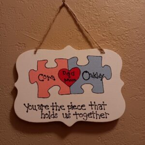 Puzzle Piece with Two Children Painted Wooden Plaque