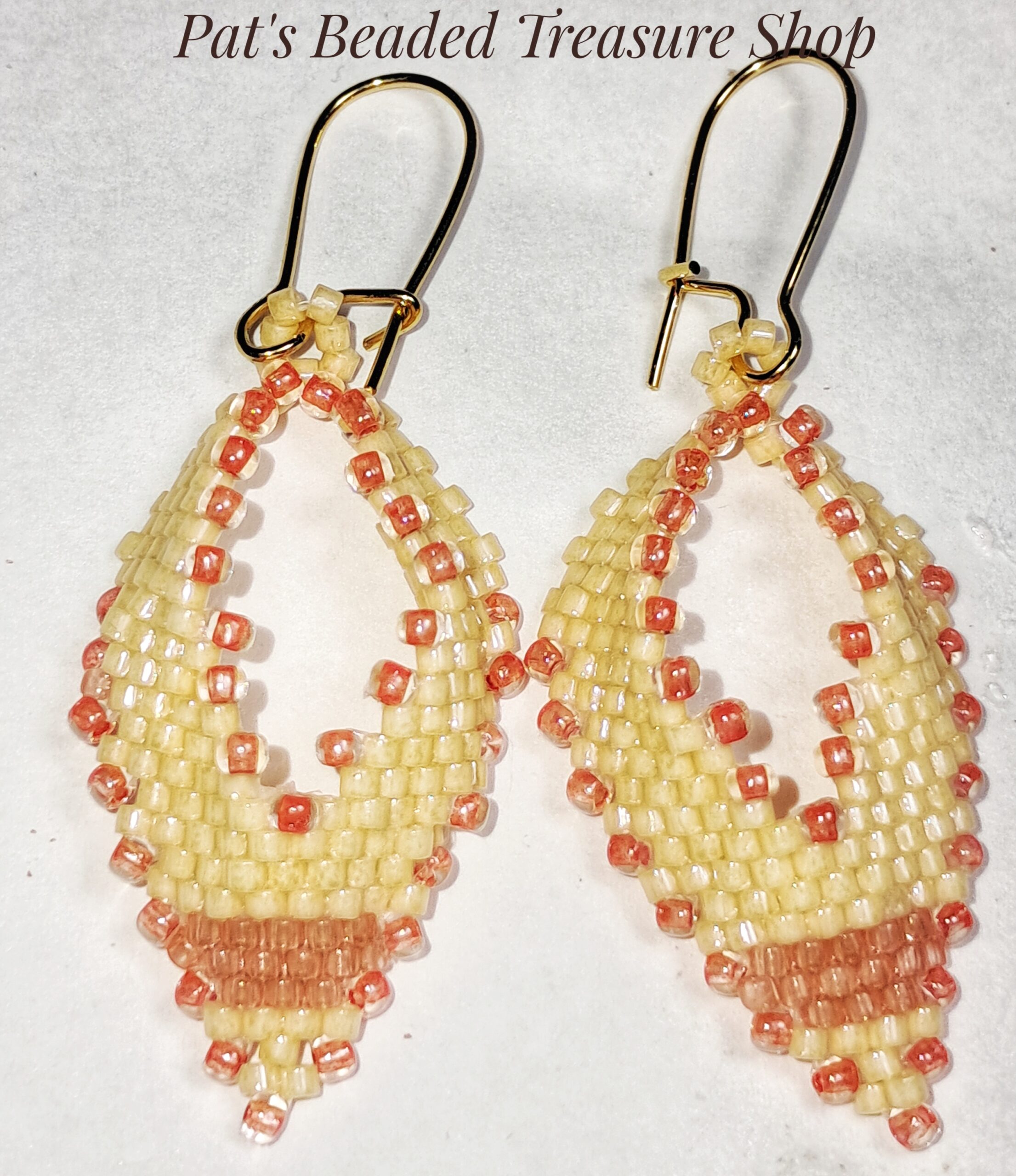 Cream and coral beaded russian leaf earrings Cream and coral beaded russian leaf earrings - image 5