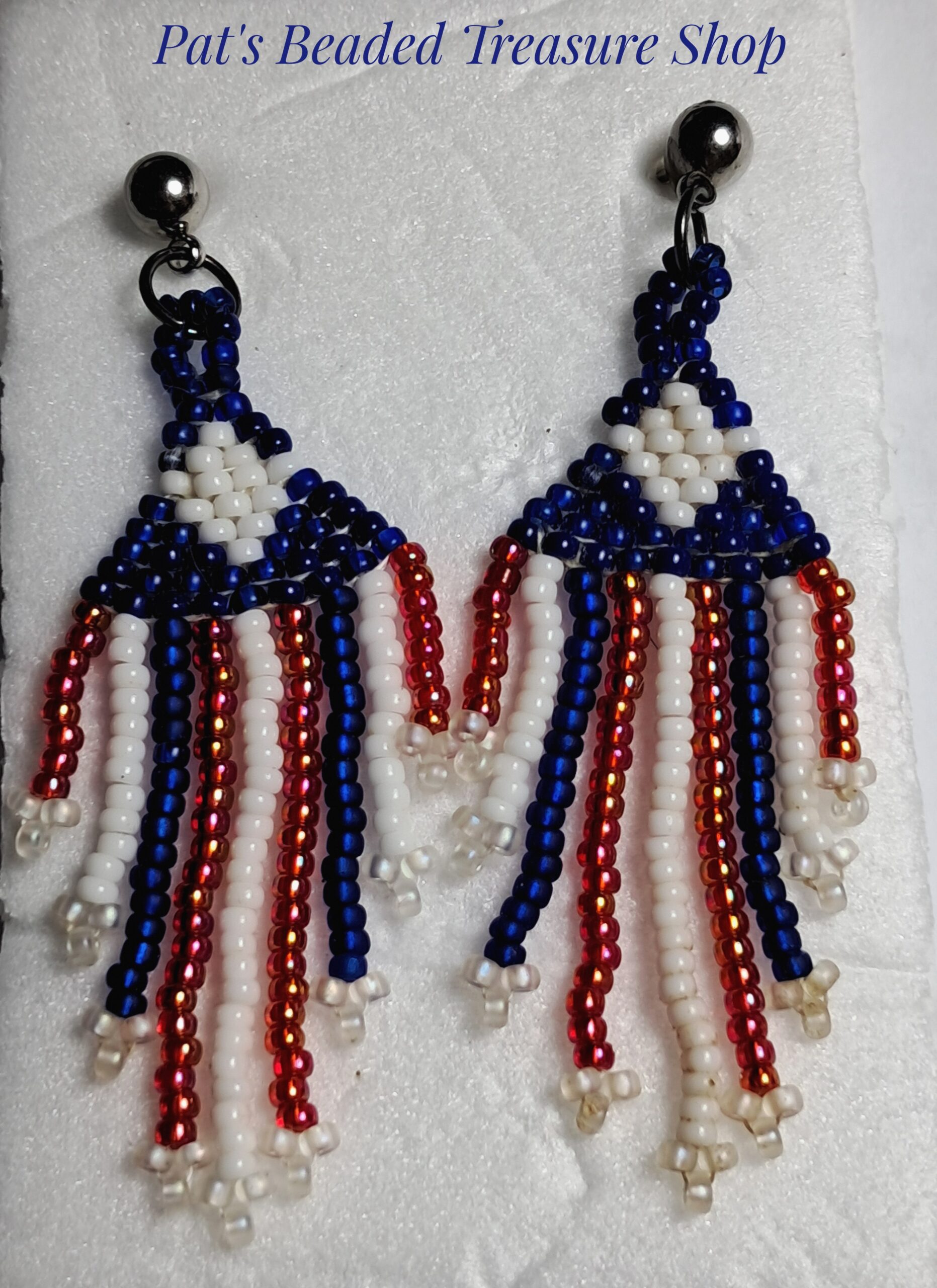 Americana seed bead fringe earrings Americana seed bead fringe earrings - image 3
