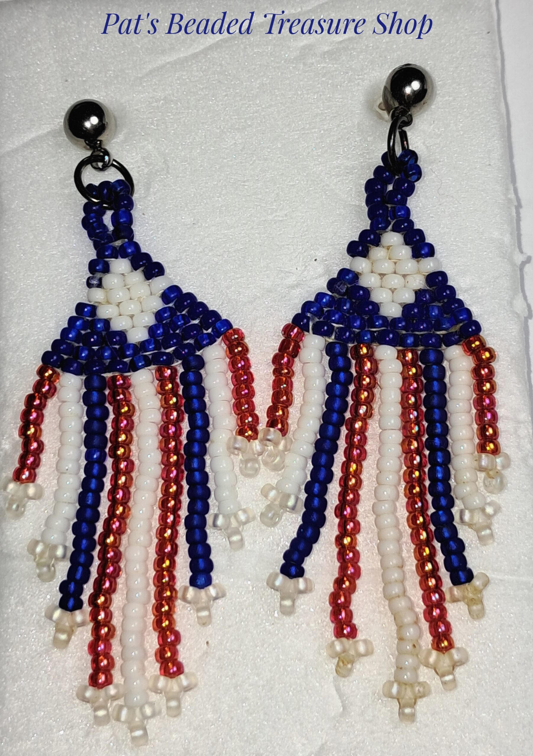 Americana seed bead fringe earrings Americana seed bead fringe earrings - image 2