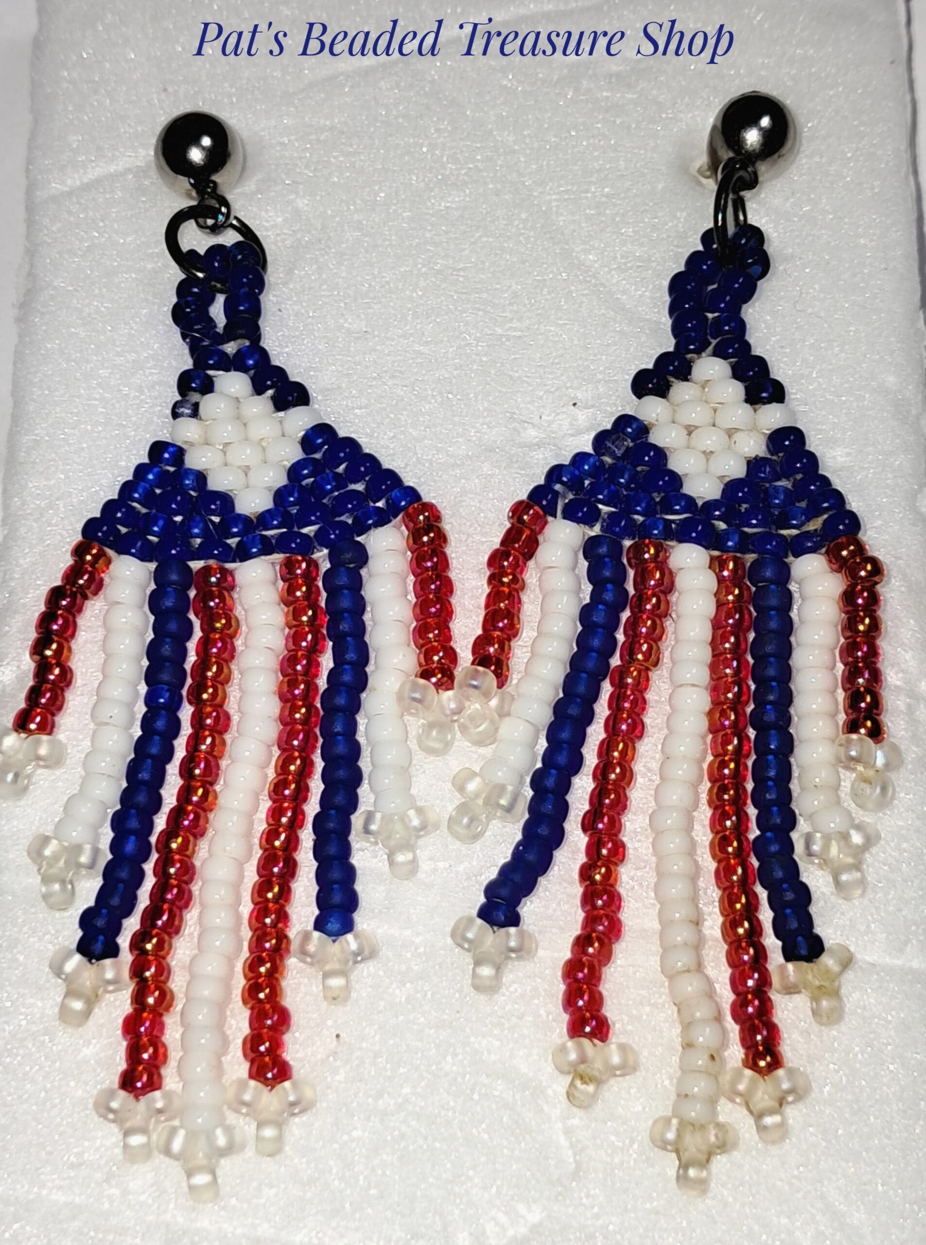 Americana seed bead fringe earrings Americana seed bead fringe earrings