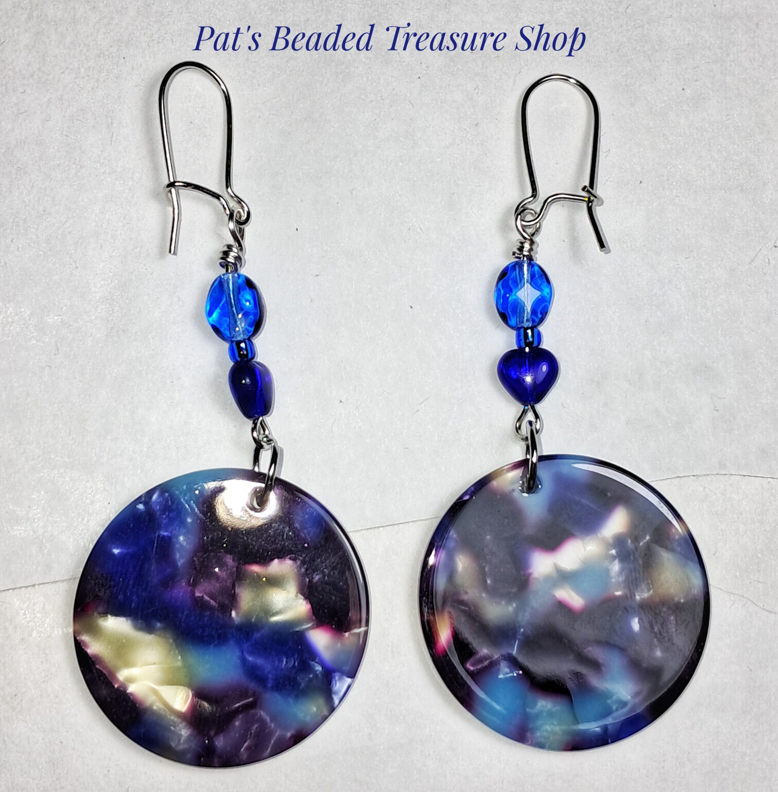 Blue abalone style disc earrings Blue abalone style disc earrings - image 4