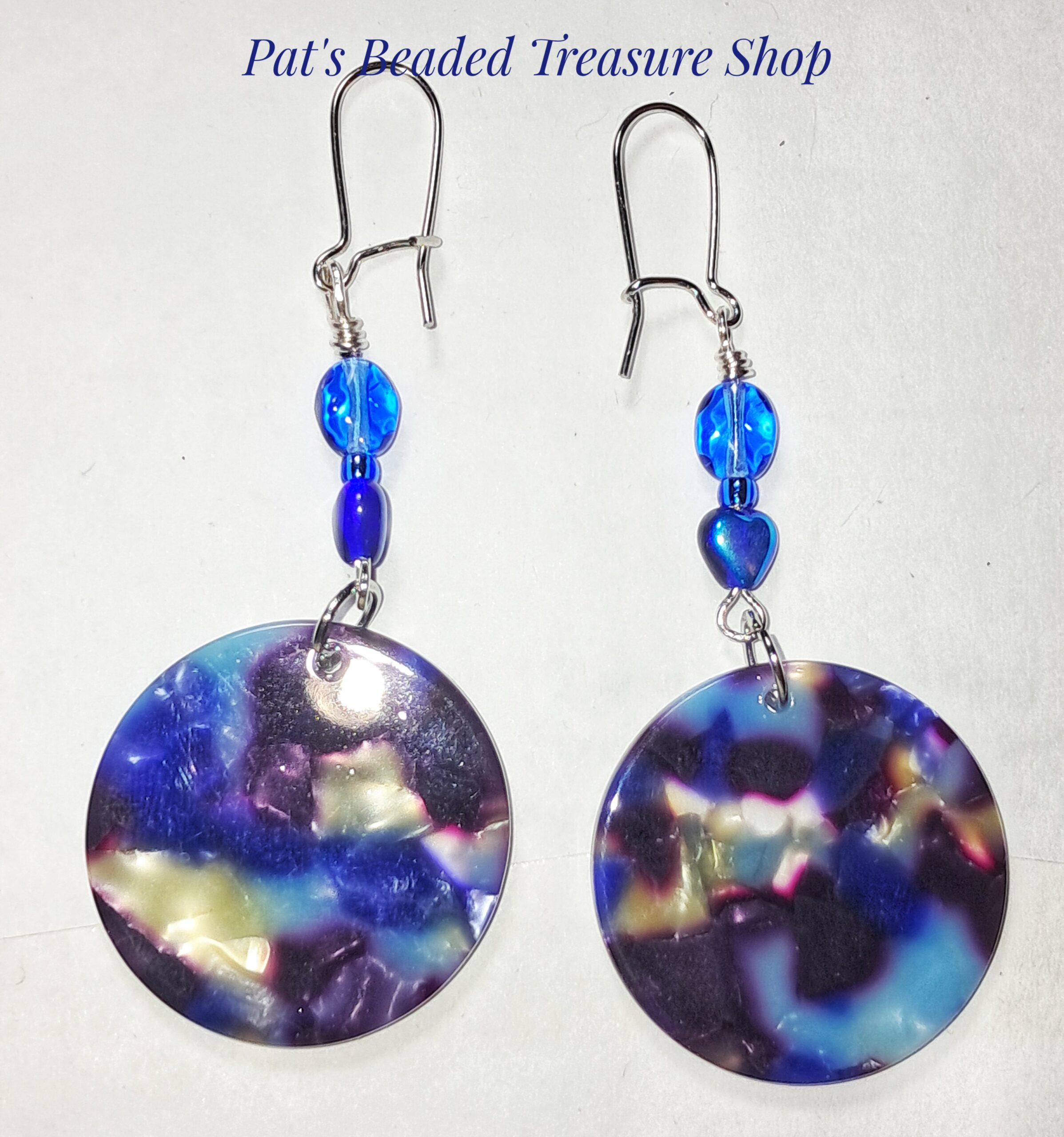 Blue abalone style disc earrings Blue abalone style disc earrings - image 3