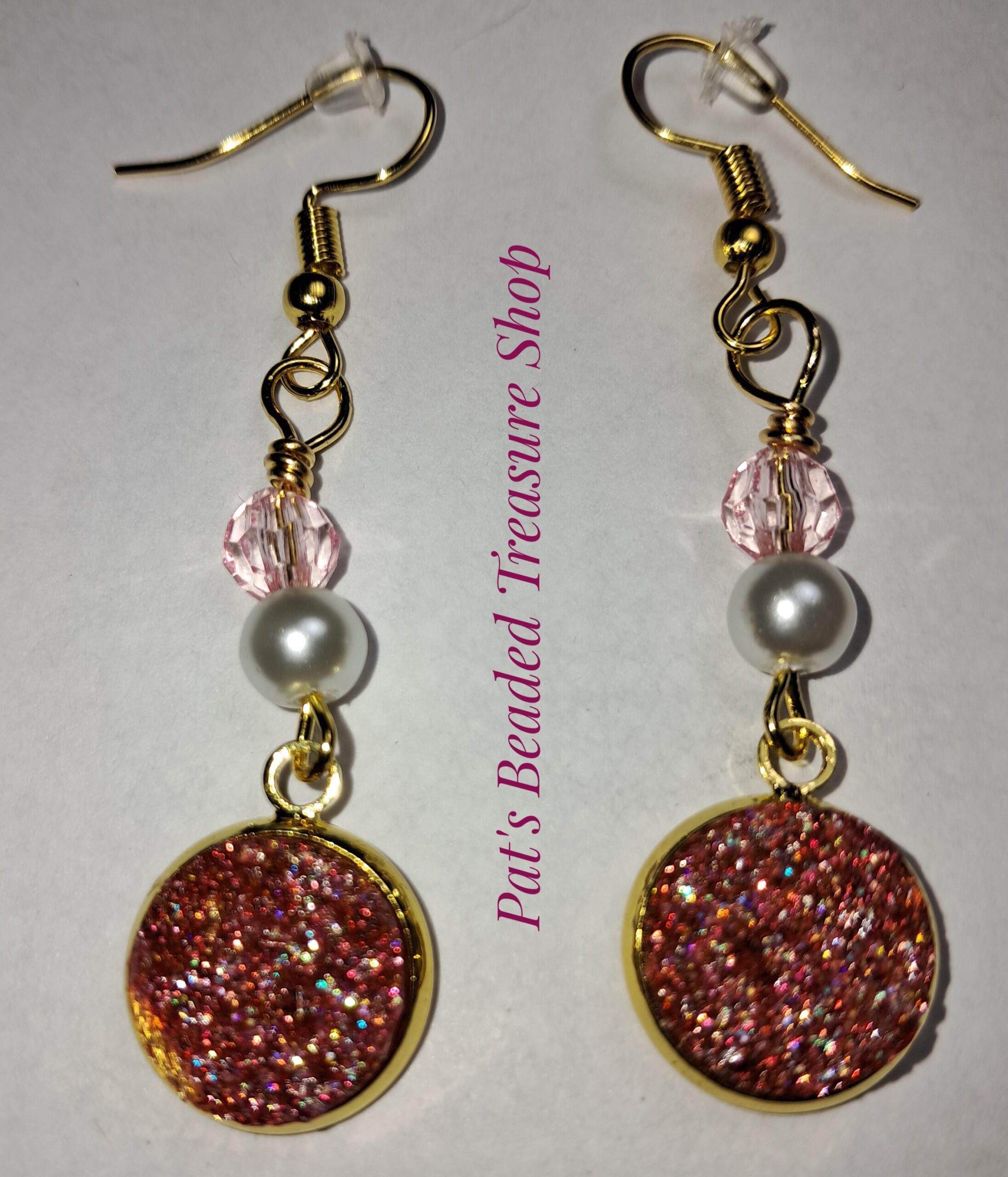 Pink druzy resin dangle earrings, gold tone ear wires Pink druzy resin dangle earrings, gold tone ear wires - image 5