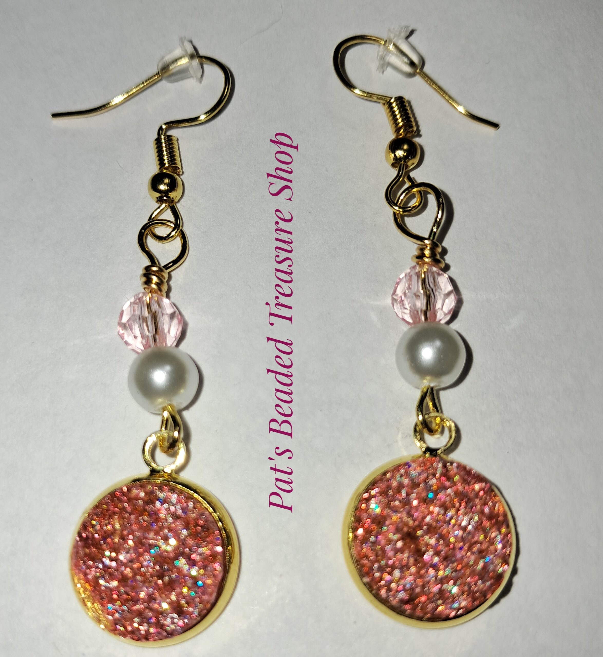 Pink druzy resin dangle earrings, gold tone ear wires Pink druzy resin dangle earrings, gold tone ear wires - image 7
