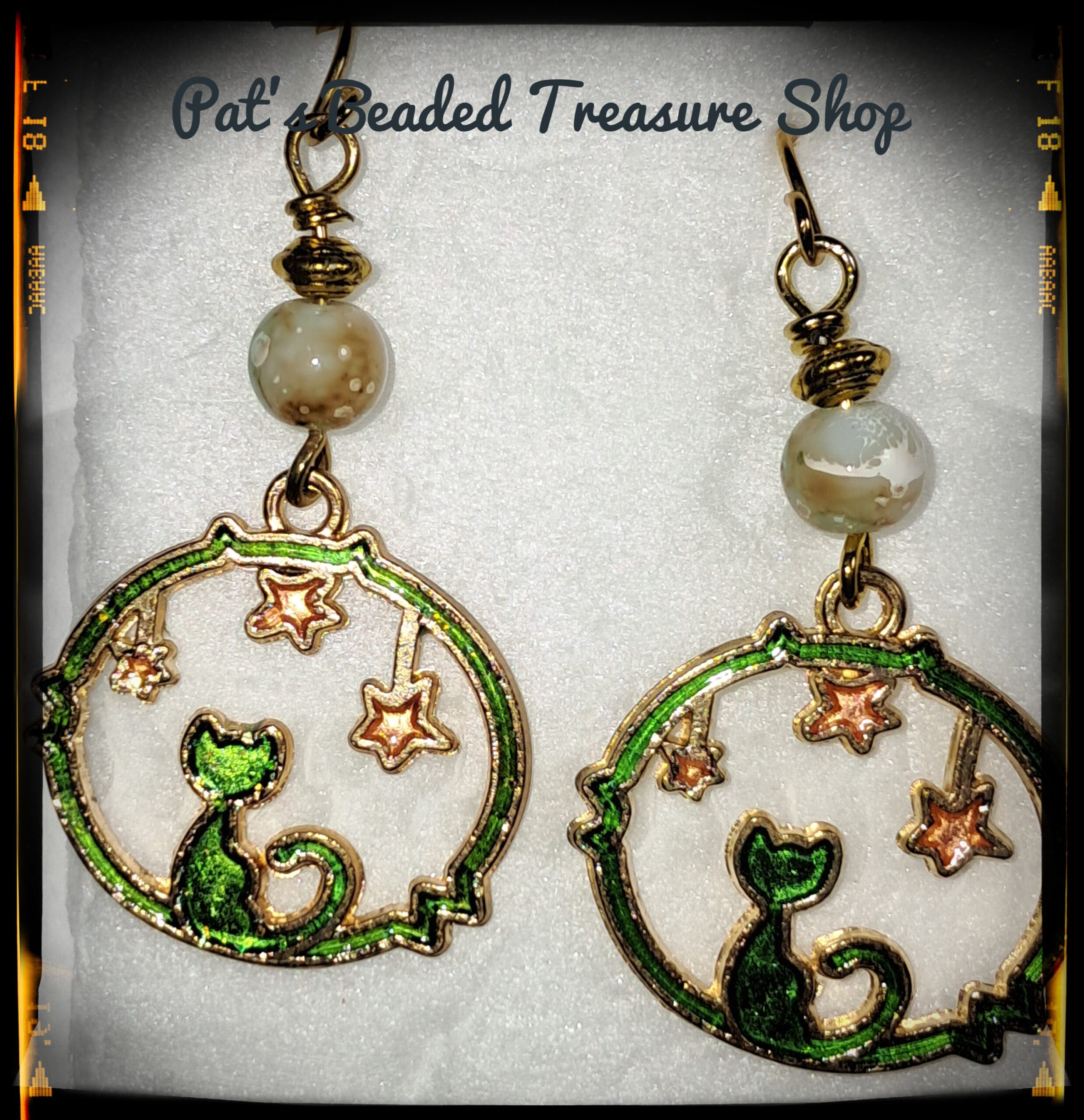 Whimsical cat and stars earrings with gold plated ear wires Whimsical cat and stars earrings with gold plated ear wires - image 3