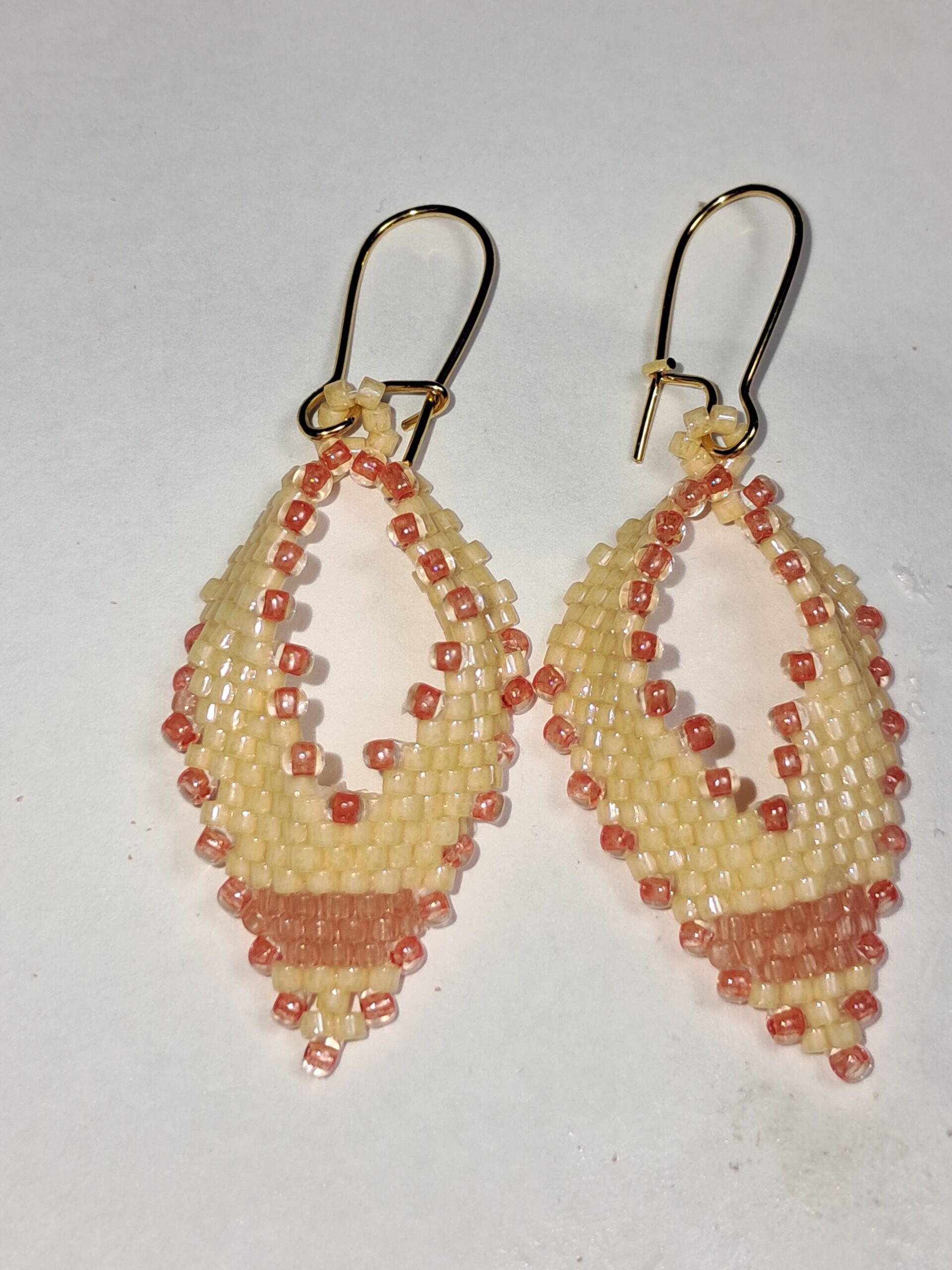 Cream and coral beaded russian leaf earrings Cream and coral beaded russian leaf earrings - image 4