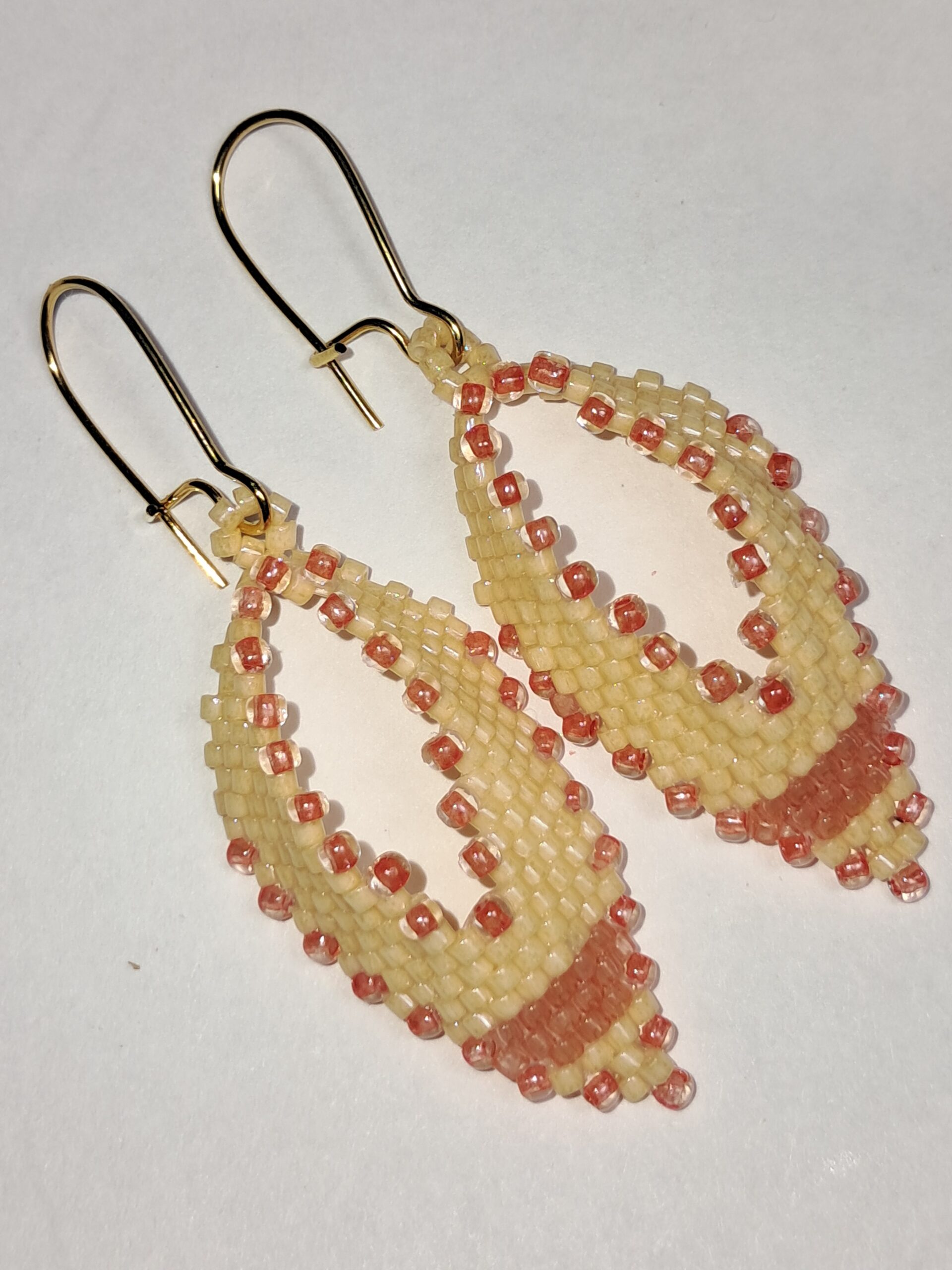 Cream and coral beaded russian leaf earrings Cream and coral beaded russian leaf earrings - image 2