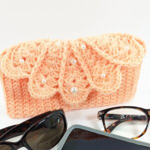 Shell phone & glasses light coral crochet case