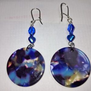 Blue Abalone Style Disc Earrings