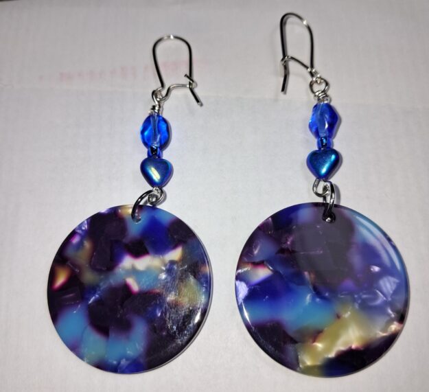 Blue abalone style disc earrings Blue abalone style disc earrings