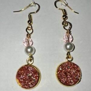 Pink Druzy Resin Dangle Earrings