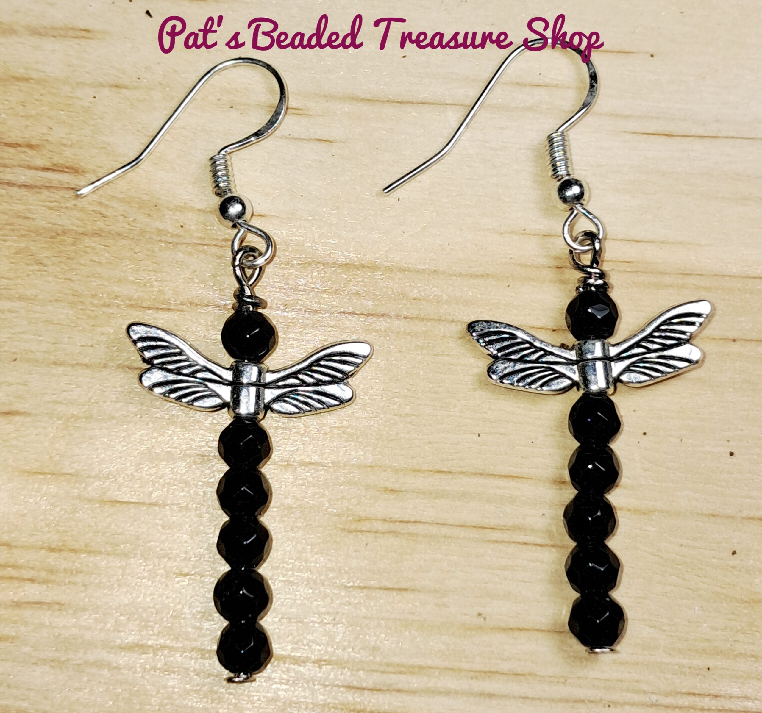 Black dragonfly earrings with 0. 925 sterling silver ear wires Black dragonfly earrings