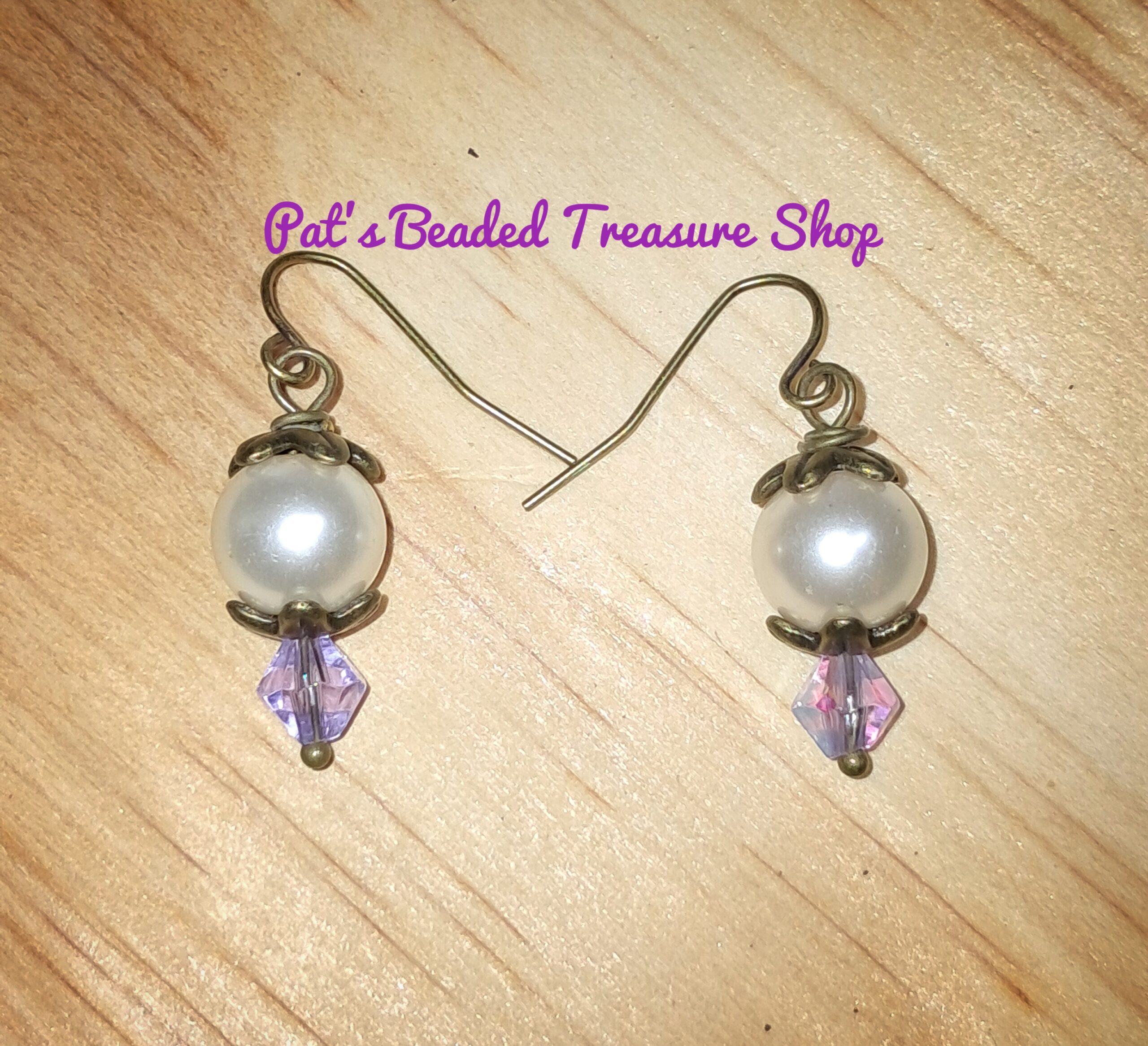 Pretty glass pearl and lavender crystal earrings Pretty glass pearl and lavender