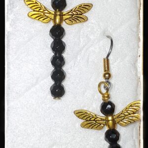 Bold Black and Gold Dragonfly Earrings