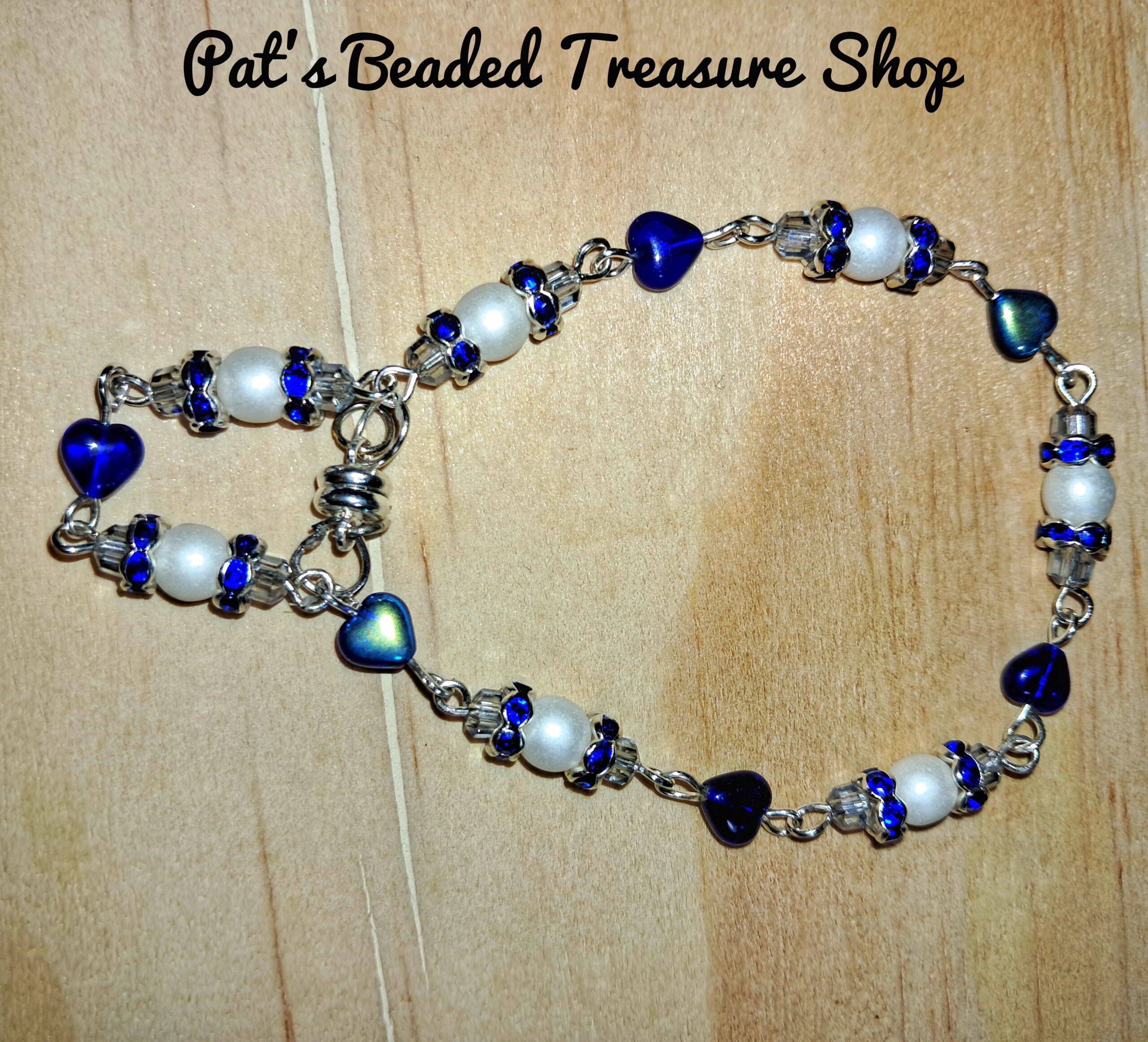 Blue czech pearl heart bracelet with magnetic clasp Blue czech pearl heart bracelet with magnetic clasp - image 3