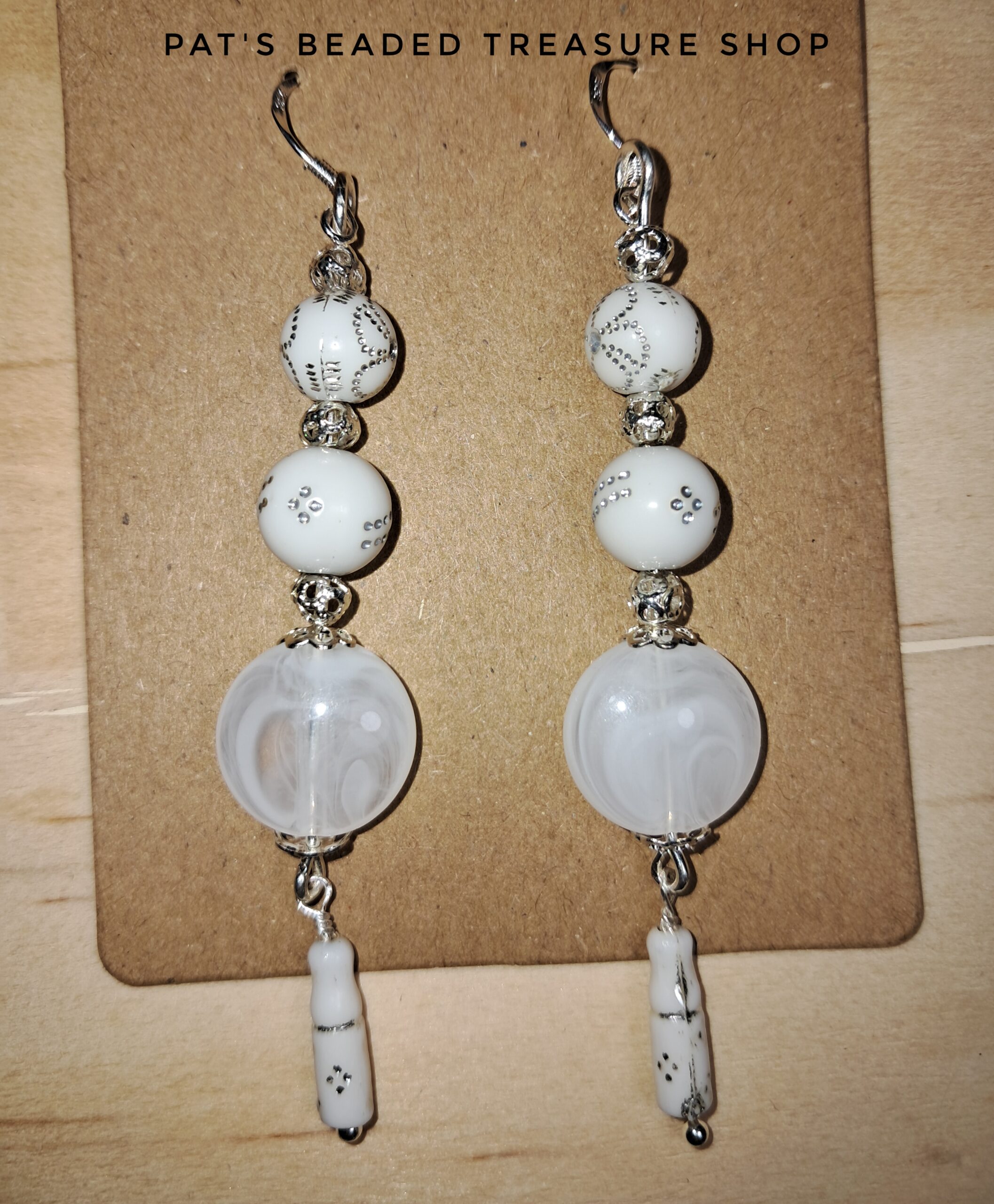 White handmade statement beaded dangle earrings White handmade statement beaded dangle earrings - image 3