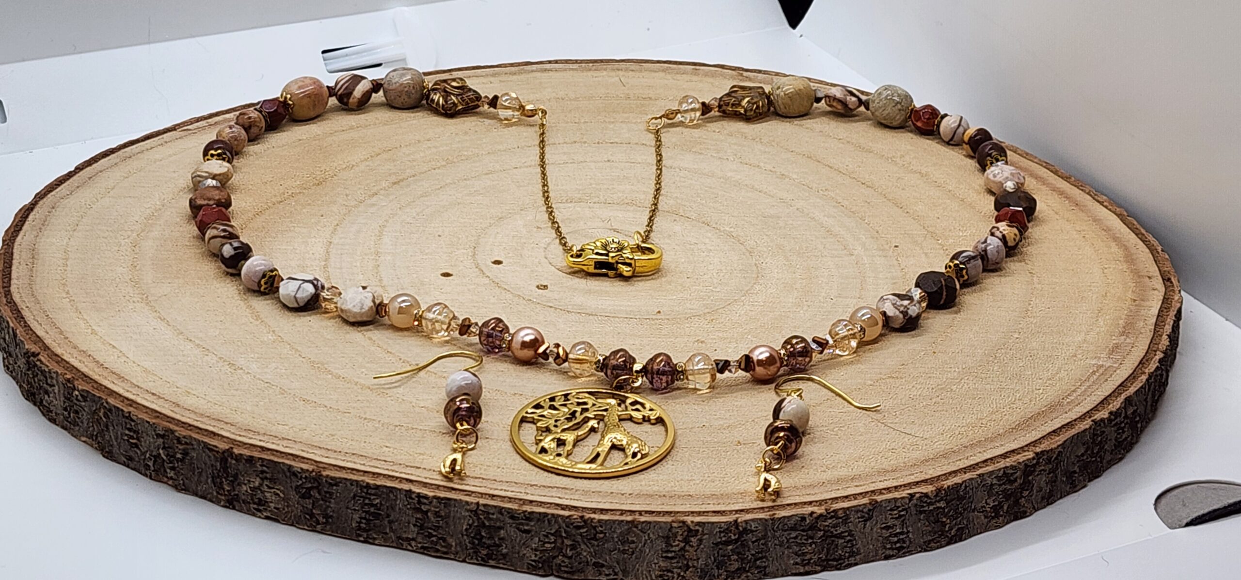 🦒 brown zebra & red rainbow jasper necklace and earring set – mom & baby giraffe pendant 🦒 brown zebra & red rainbow jasper necklace and earring set – mom & baby giraffe pendant - image 3