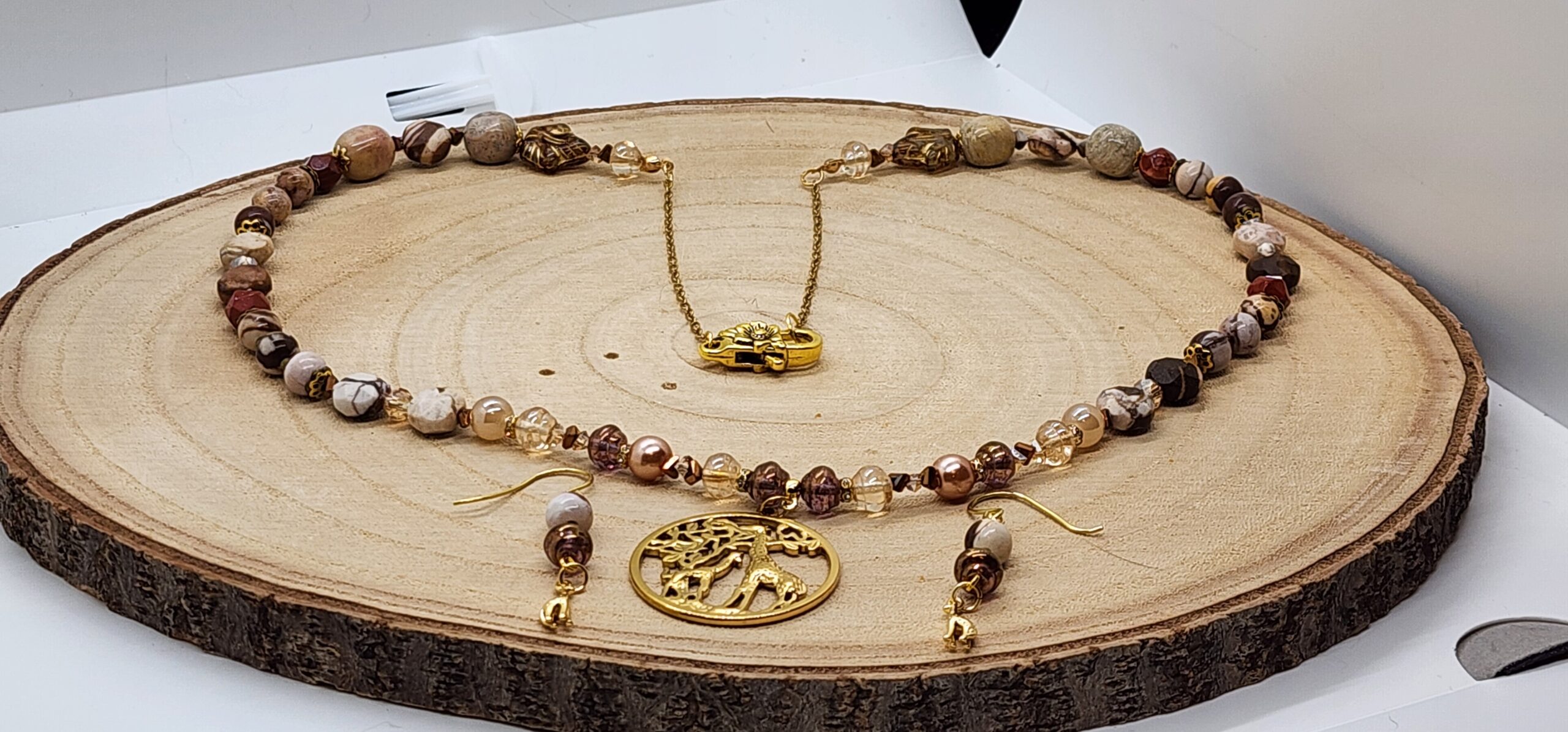 🦒 brown zebra & red rainbow jasper necklace and earring set – mom & baby giraffe pendant 🦒 brown zebra & red rainbow jasper necklace and earring set – mom & baby giraffe pendant - image 2