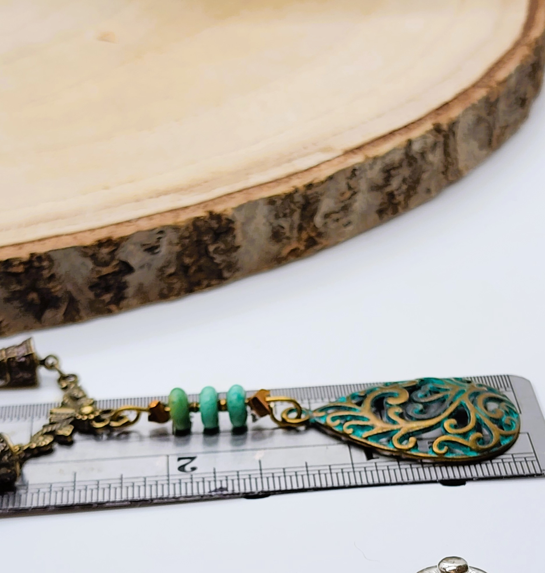 Handmade green boho necklace and earring set | patina filigree jewelry | vintage inspired artisan gift Handmade green boho necklace and earring set | patina filigree jewelry | vintage inspired artisan gift
