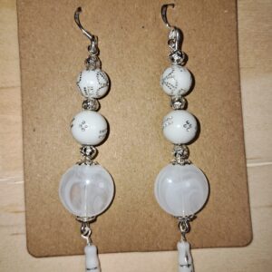 White Handmade Statement Beaded Dangle Earrings