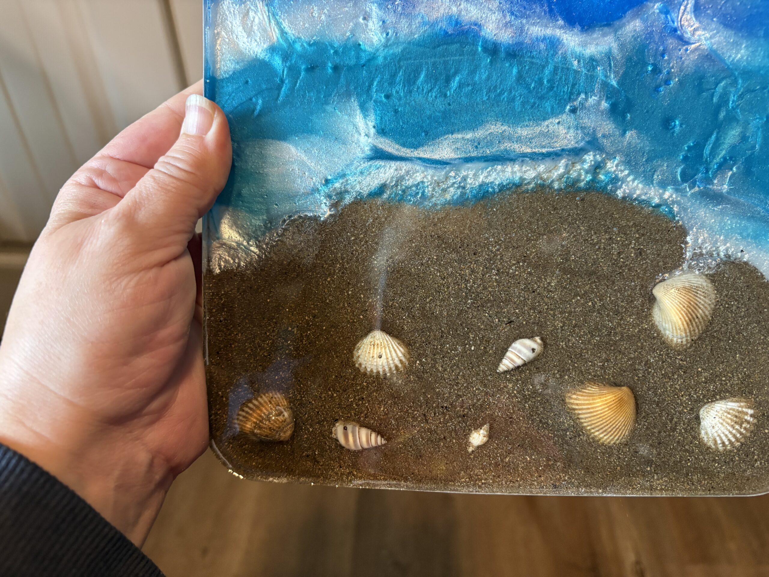 Handcrafted coastal resin serving board, ocean wave charcuterie board, handmade beach house kitchen decor Handcrafted coastal resin serving board, ocean wave charcuterie board, handmade beach house kitchen decor - image 3