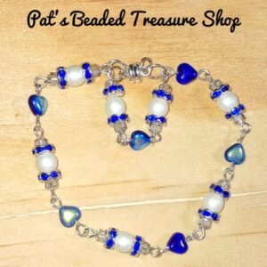Blue Czech Pearl Heart Bracelet with Magnetic Clasp