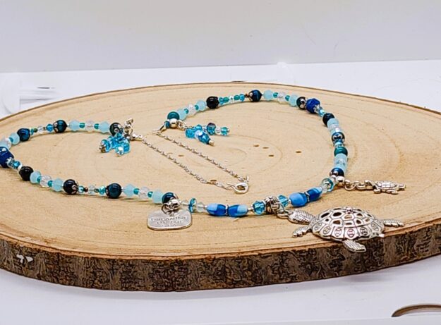 Stackable ocean-inspired necklace set | dreaming of the sea & turtle charms | beachy blue beads Stackable ocean-inspired necklace set