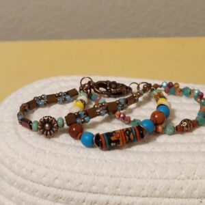 Southwest multi-color beaded bracelet with handcrafted copper accents