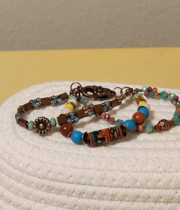 Southwest multi-color beaded bracelet with handcrafted copper accents Southwest multi-color beaded bracelet with handcrafted copper accents