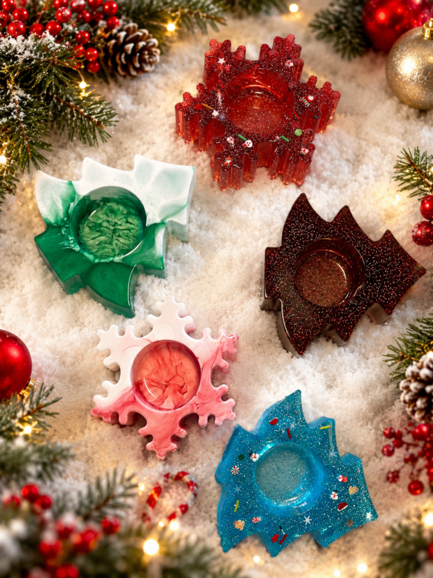 Handmade resin holiday candle holders – festive christmas decor Resin holiday candle holders