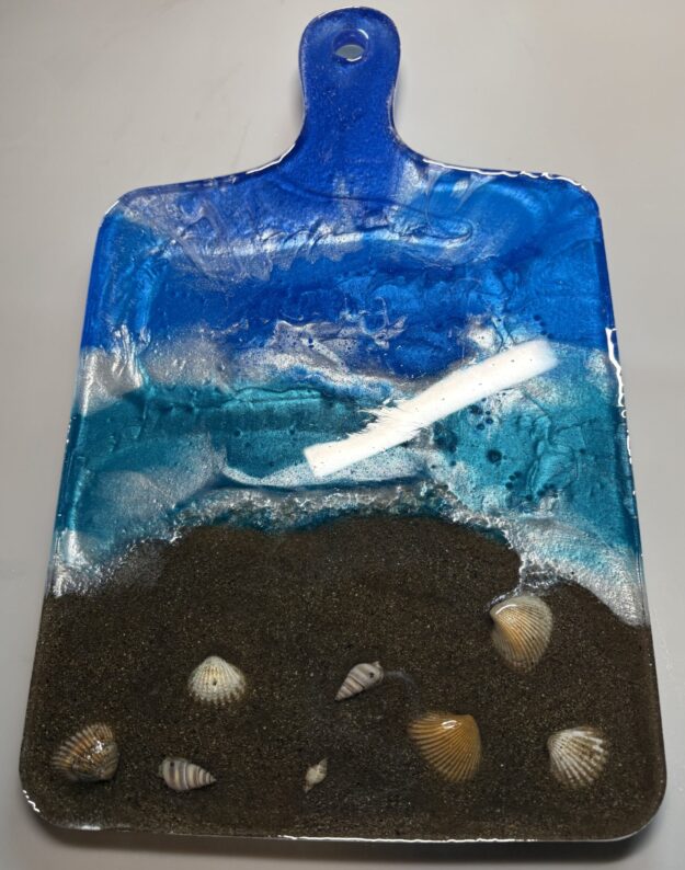 Handcrafted coastal resin serving board, ocean wave charcuterie board, handmade beach house kitchen decor Handcrafted coastal resin serving board, ocean wave charcuterie board, handmade beach house kitchen decor