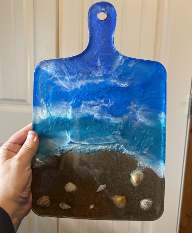 Handcrafted coastal resin serving board, ocean wave charcuterie board, handmade beach house kitchen decor Handcrafted coastal resin serving board, ocean wave charcuterie board, handmade beach house kitchen decor - image 2