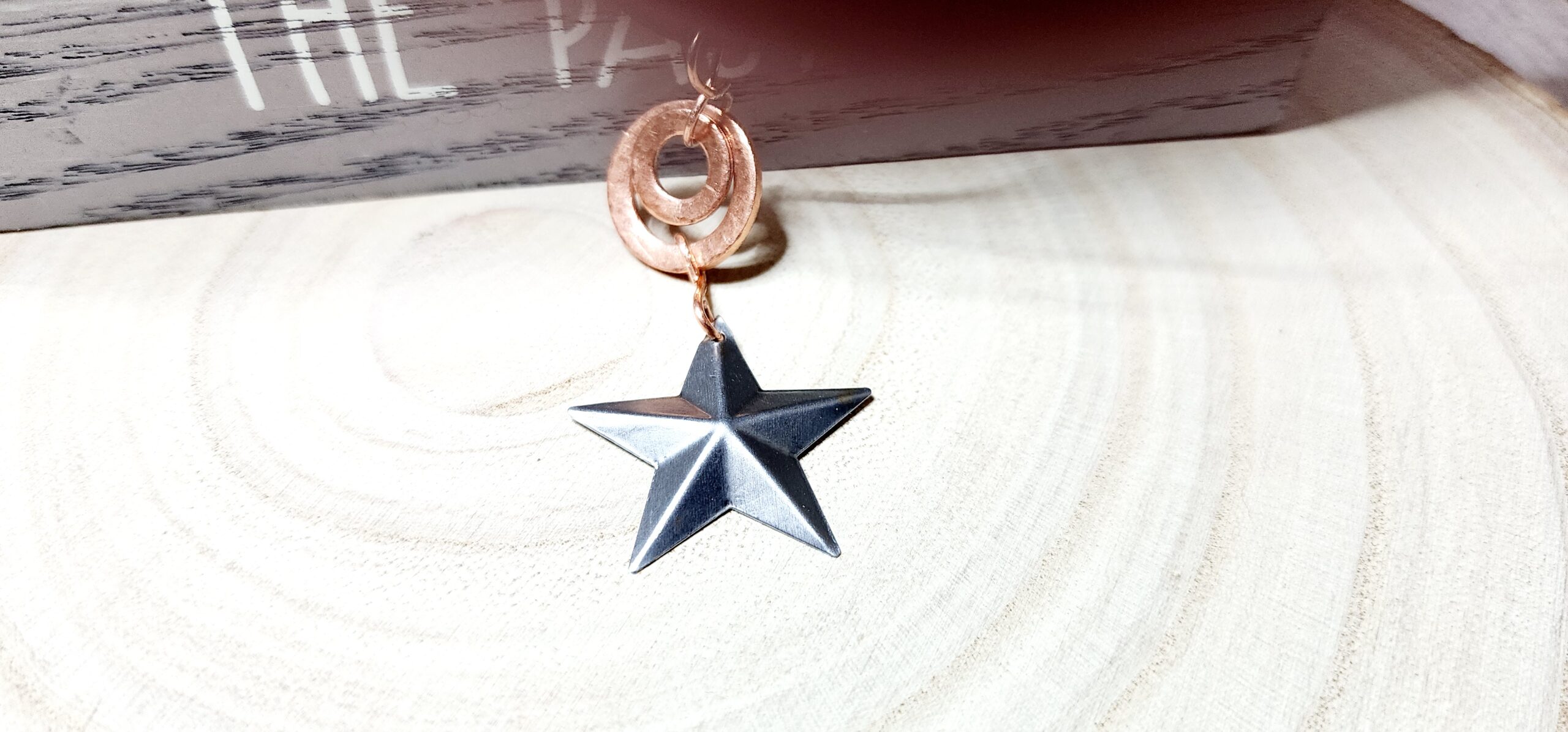 Handcrafted hammered copper washer necklace with silver star or copper bead on black cord Handcrafted hammered copper washer necklace with silver star or copper bead on black cord - image 8