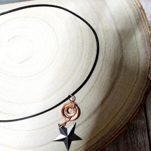 Handcrafted Hammered Copper Washer Necklace with Silver Star or Copper Bead on Black Cord