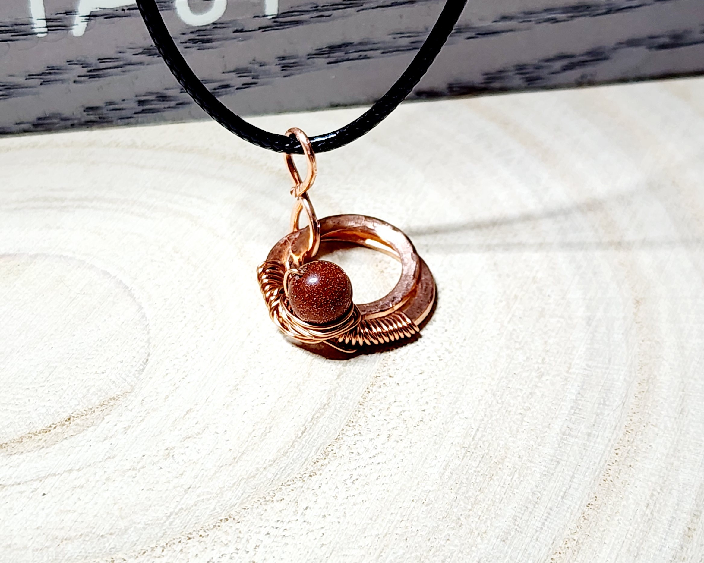 Handcrafted hammered copper washer necklace with silver star or copper bead on black cord Handcrafted hammered copper washer necklace with silver star or copper bead on black cord - image 4