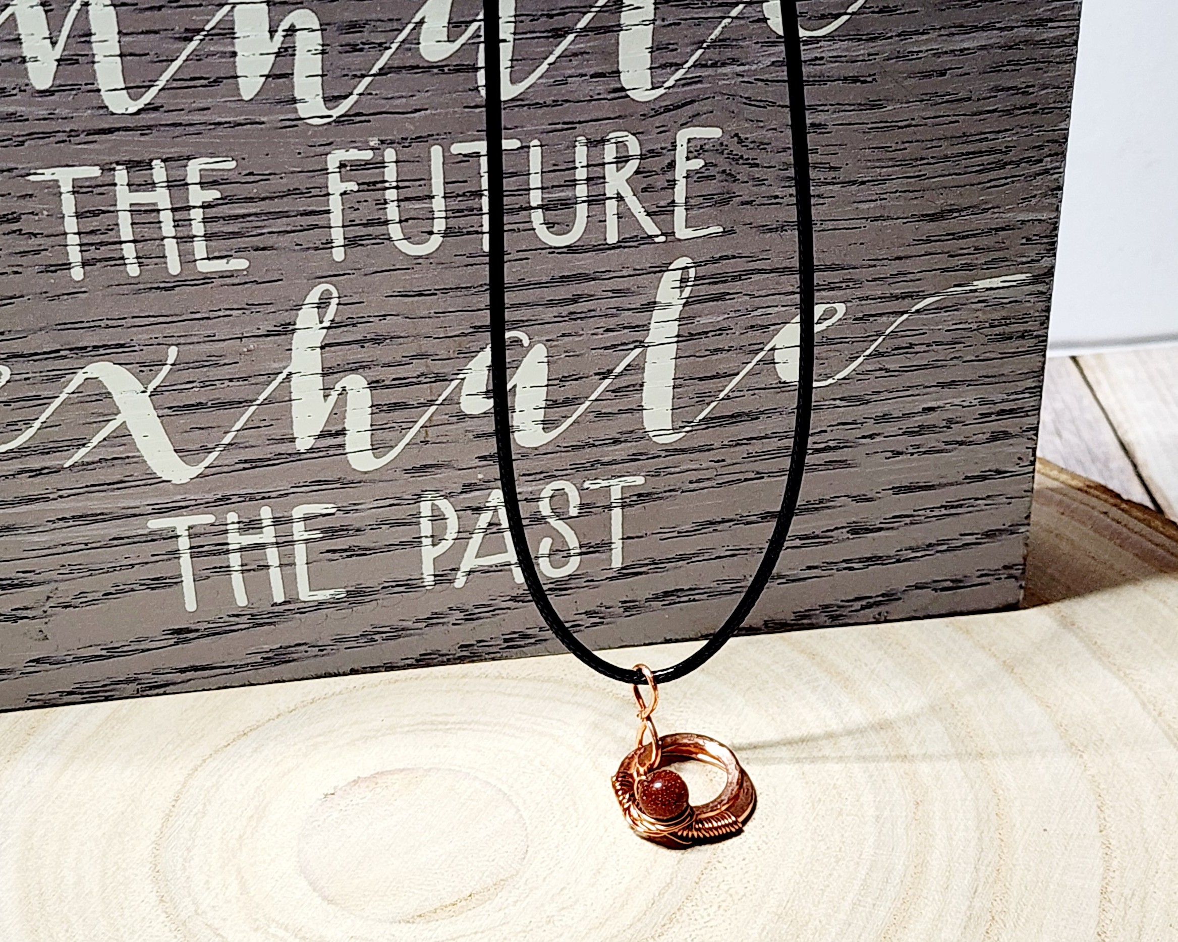 Handcrafted hammered copper washer necklace with silver star or copper bead on black cord Handcrafted hammered copper washer necklace with silver star or copper bead on black cord - image 3