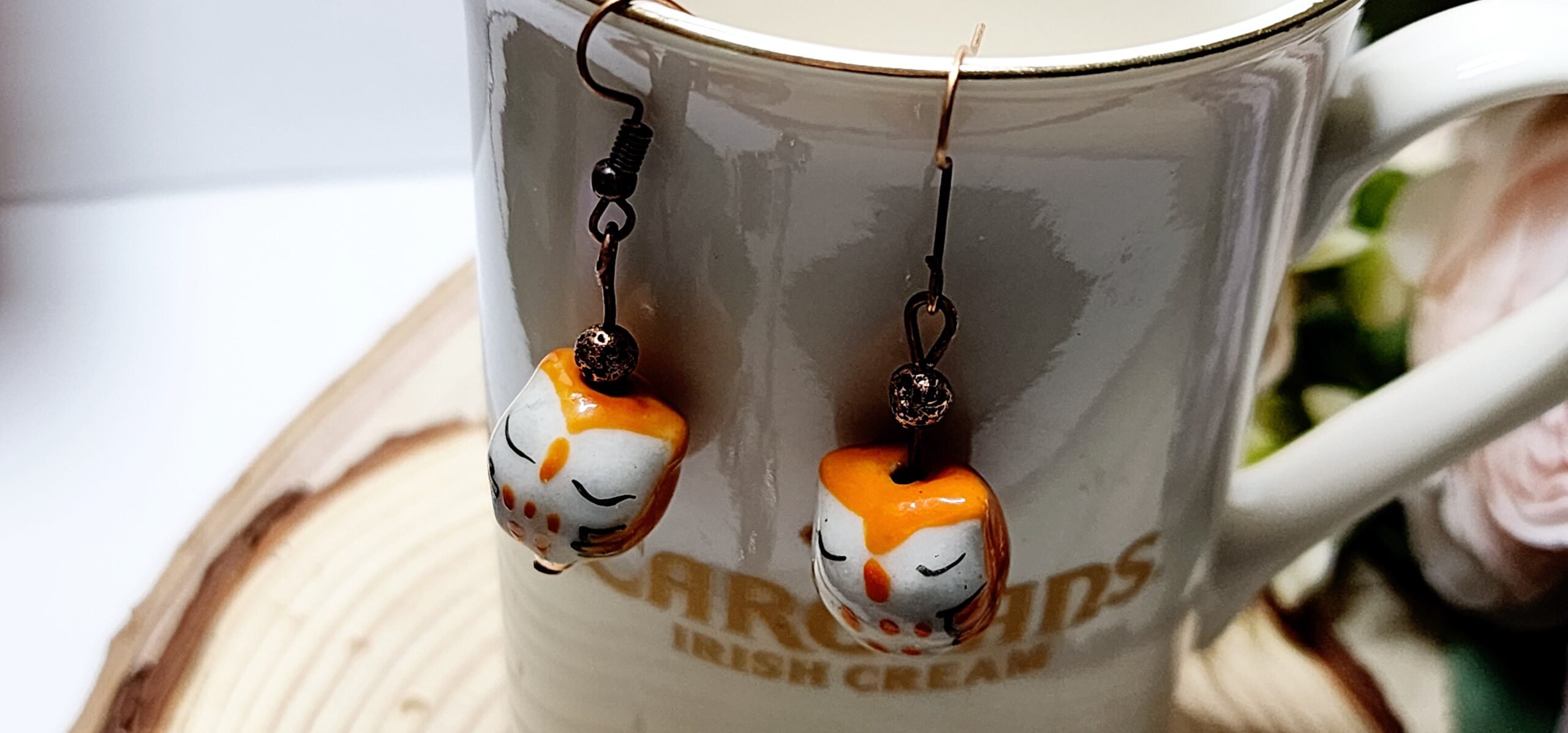 Hand‑painted porcelain owl earrings – whimsical holiday gift for her Hand‑painted porcelain owl earrings – whimsical holiday gift for her - image 6