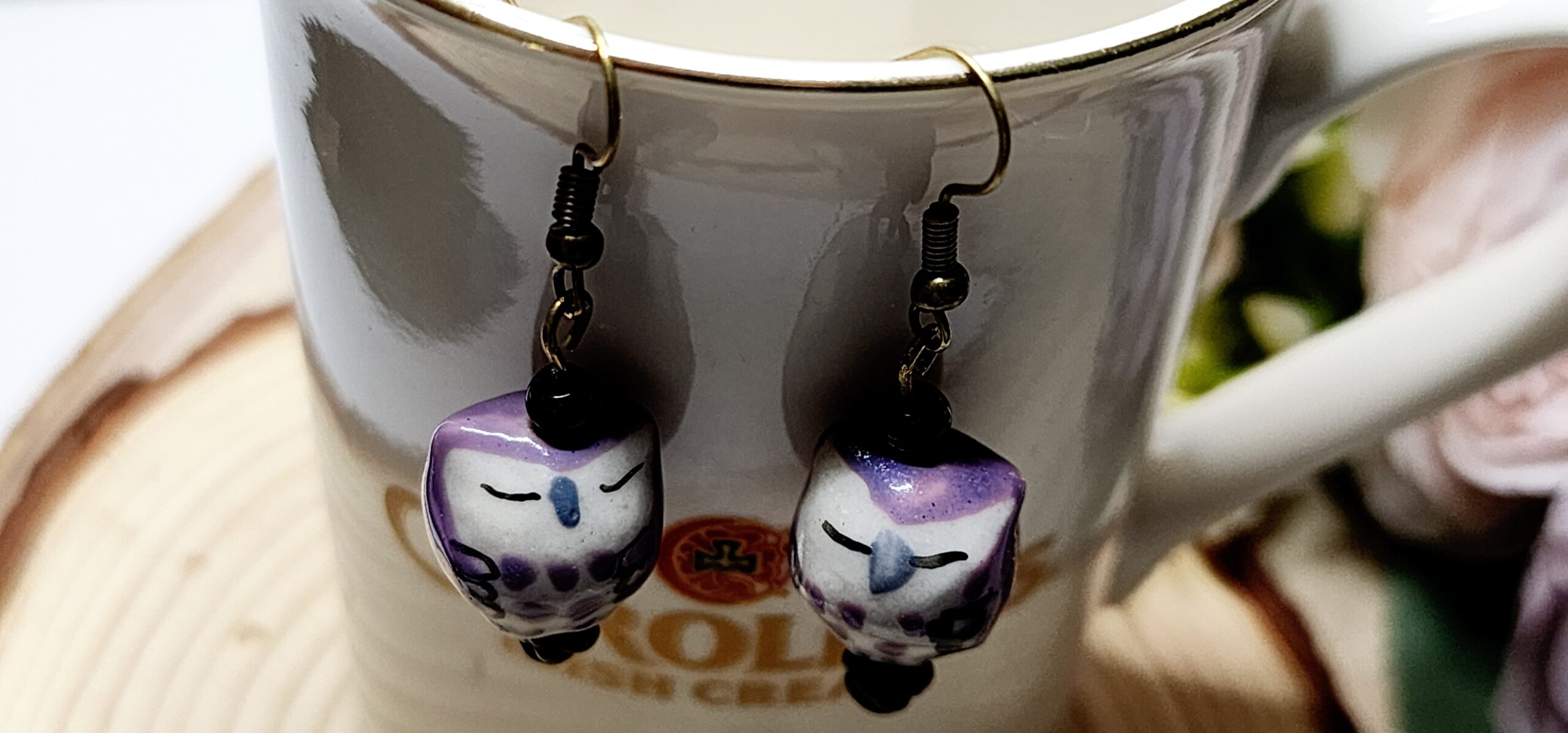 Hand‑painted porcelain owl earrings – whimsical holiday gift for her Hand‑painted porcelain owl earrings – whimsical holiday gift for her - image 5