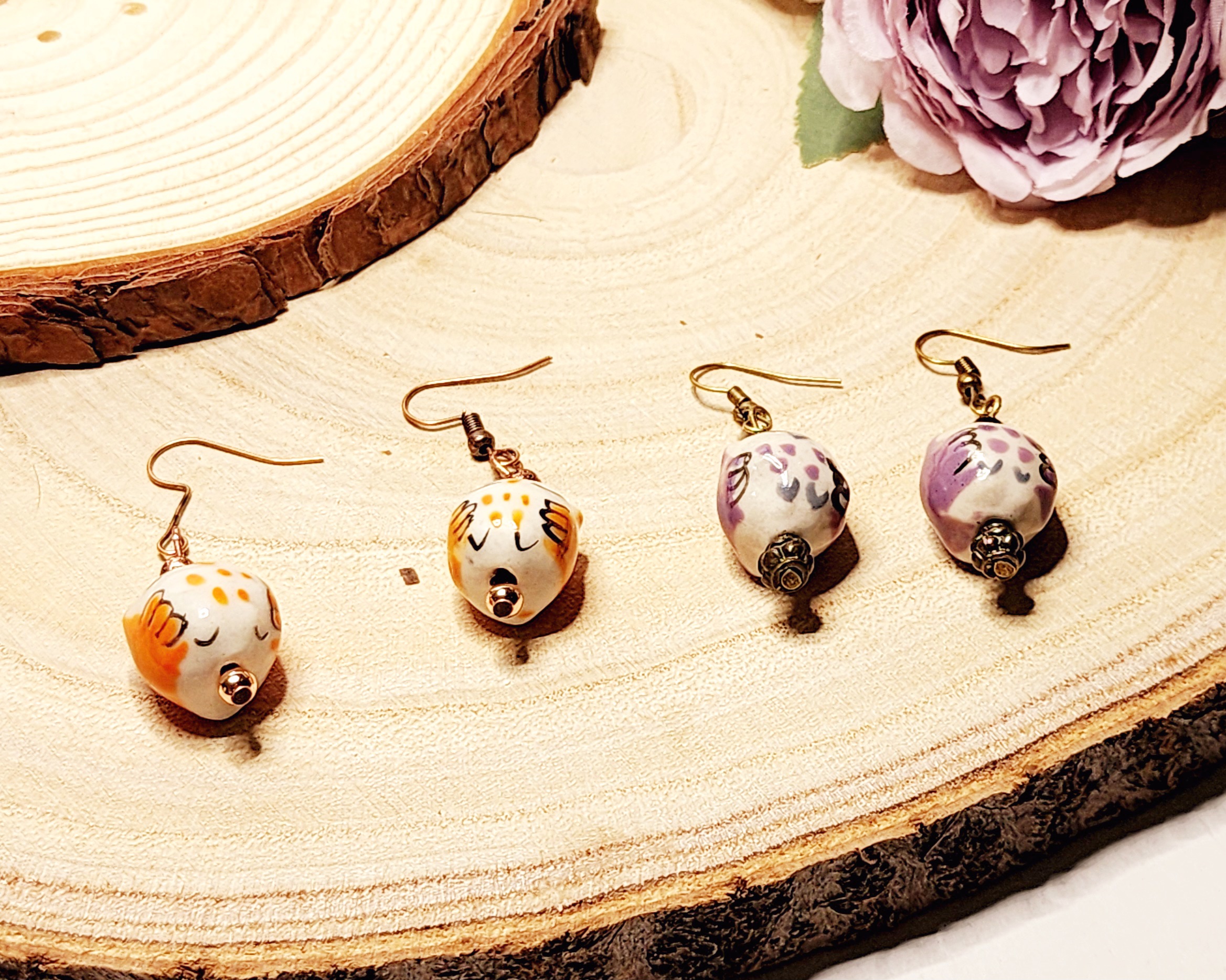 Hand‑painted porcelain owl earrings – whimsical holiday gift for her Hand‑painted porcelain owl earrings – whimsical holiday gift for her