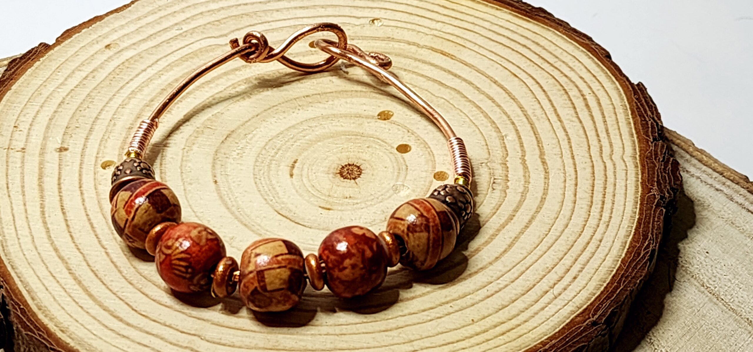 Woodland whimsy bangle bracelet – copper wire & earthy beads Woodland whimsy bangle bracelet – copper wire & earthy beads