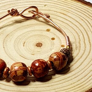 Woodland Whimsy Bangle Bracelet – Copper Wire & Earthy Beads