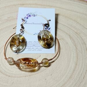 Glass Tiger Skin Jewelry Set – Warm Amber Bracelet & Earrings