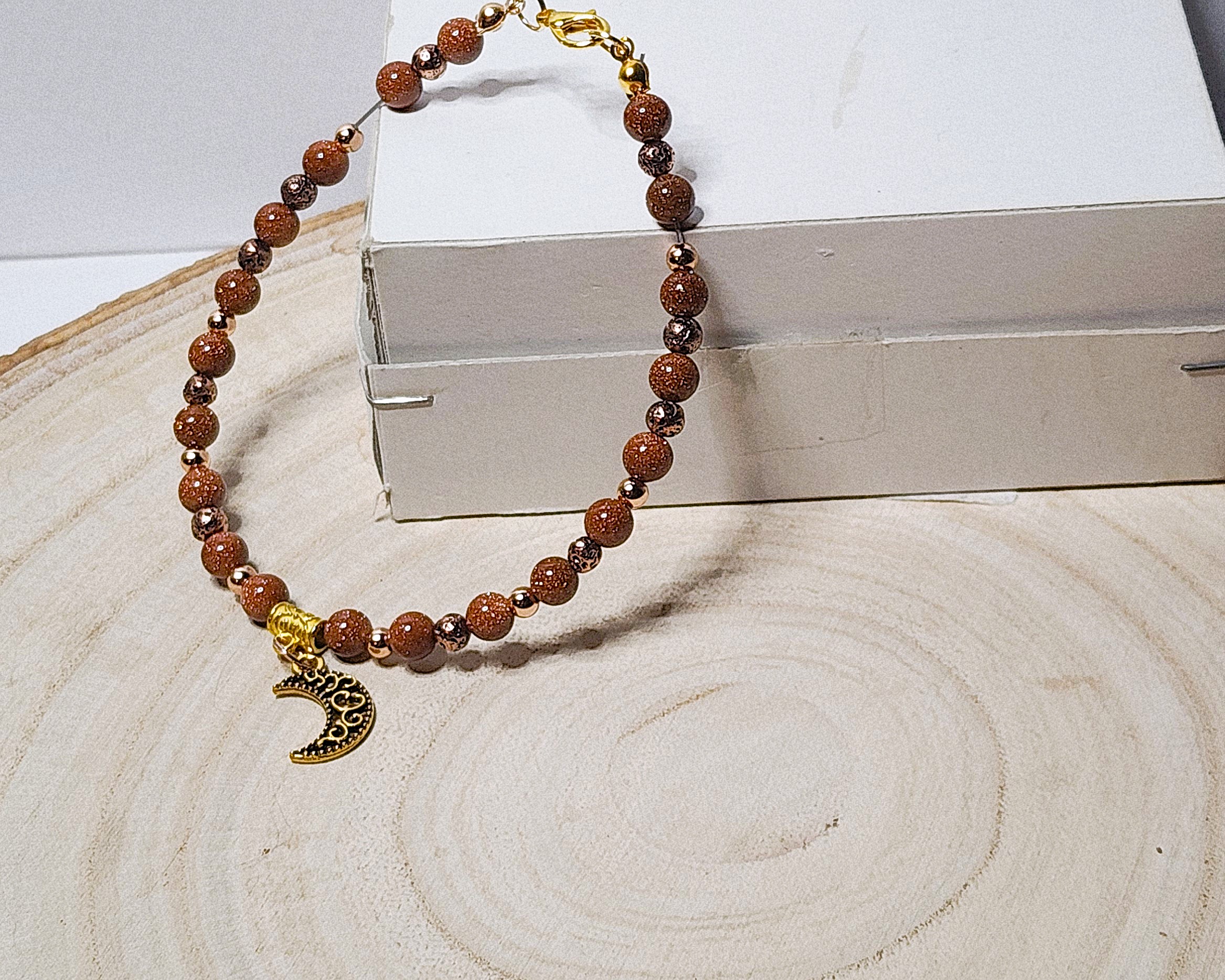 Goldstone bracelet with crescent moon charm | handmade celestial jewelry✨🌙 Goldstone bracelet with crescent moon charm | handmade celestial jewelry✨🌙 - image 4